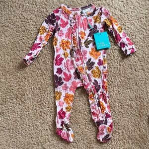 Posh Peanut Leafy Print Kids Footie Pajama in Pink